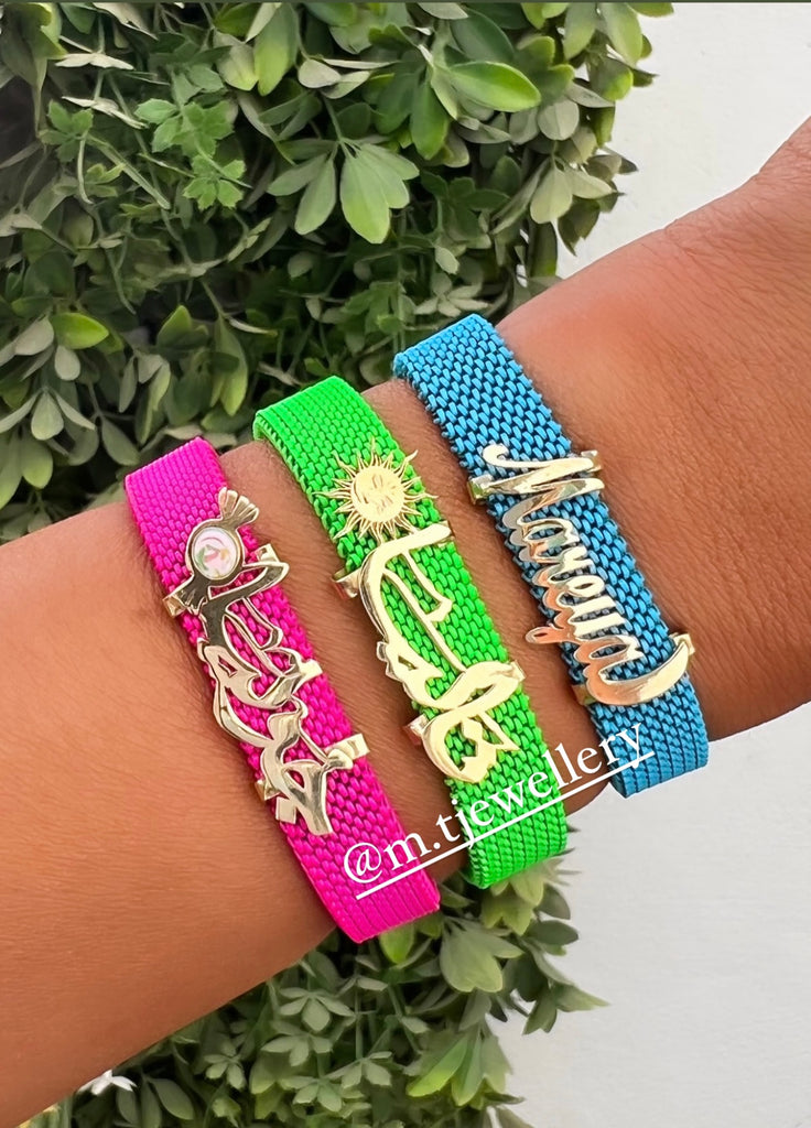 NEON GREEN ADJUSTABLE  BRACELET WITH YOUR LETTER