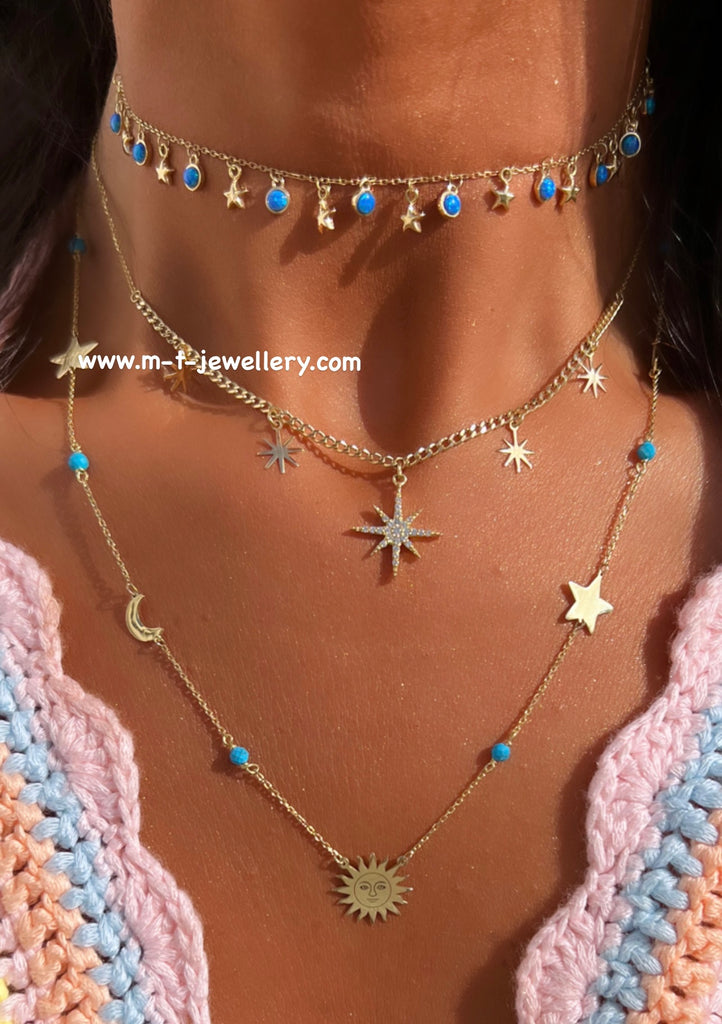 Jewelexcess Sterling Silver 1/3 Carat T.W. Diamond Star Sun Moon Pendant  Necklace