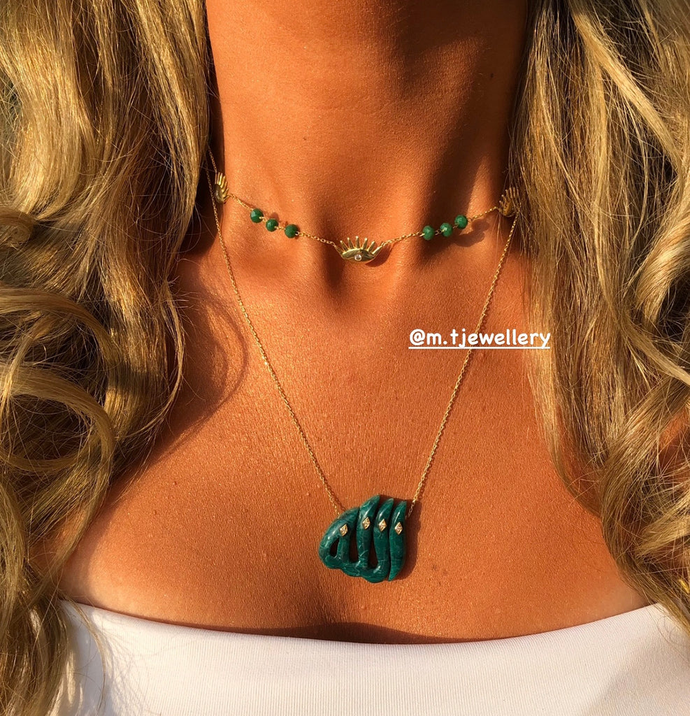GREEN ALLAH NECKLACE WITH DIAMONDS