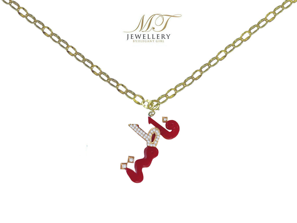 GLAMOUR MULTI CHARMS NECKLACE IN 18 K GOLD WITH RED NAME