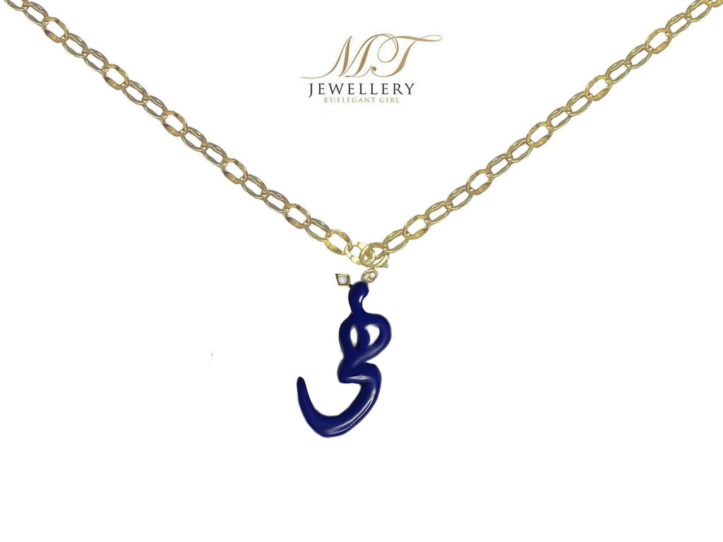GLAMOUR MULTI CHARMS NECKLACE IN 18 K GOLD WITH NAVY BLUE NAME