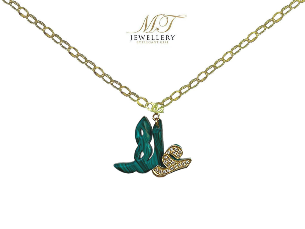 GLAMOUR MULTI CHARMS NECKLACE IN 18 K GOLD WITH GREEN NAME