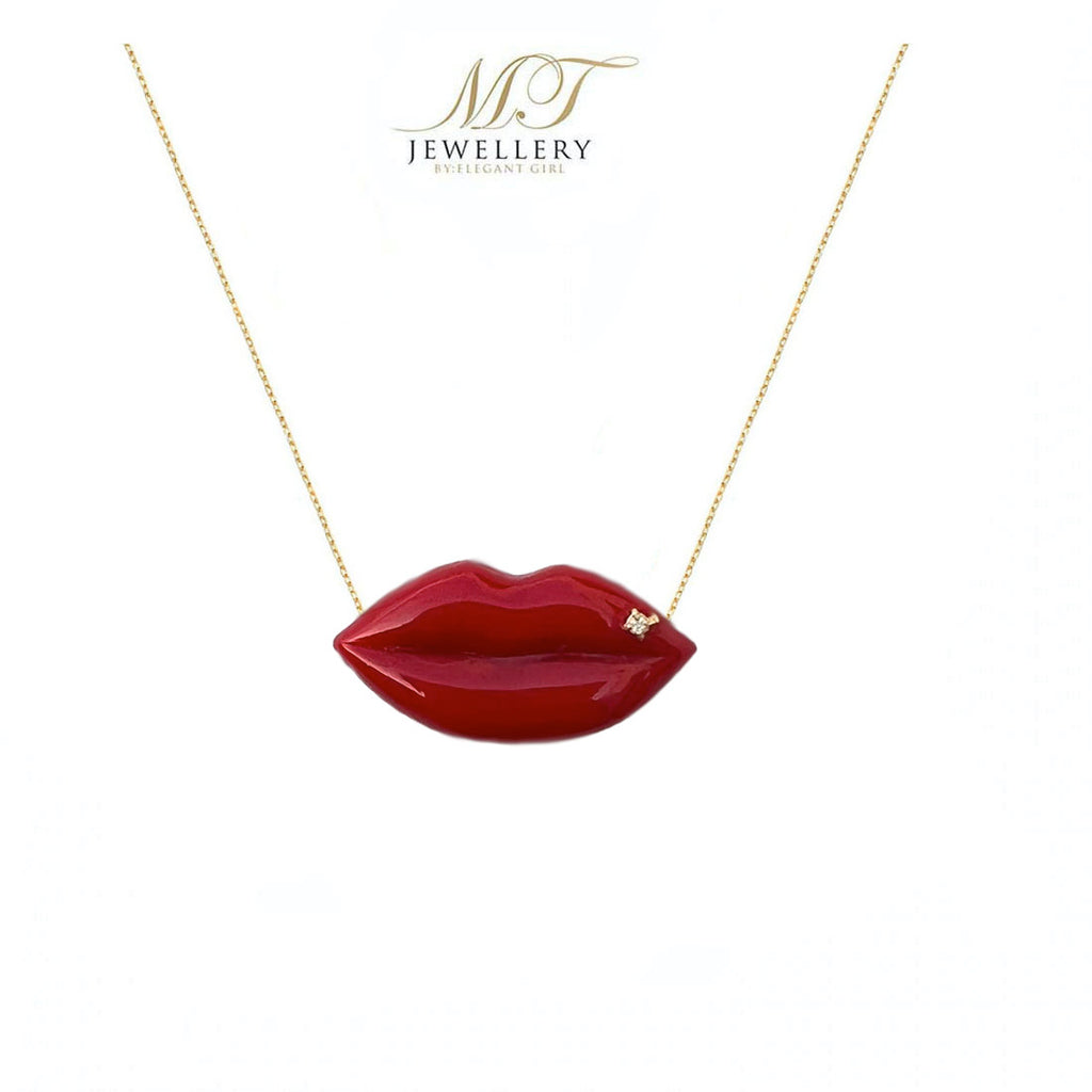 RED LIPS NECKLACE WITH DIAMOND