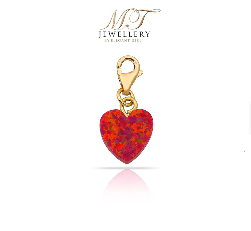 RED OPAL HEART CHARM IN 18 K GOLD