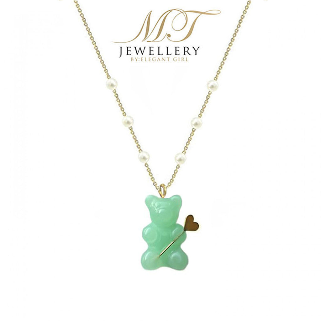 TIFFANY MAGIC GUMMY BEAR CHARM WITH PEARL NECKLACE IN 18 K GOLD