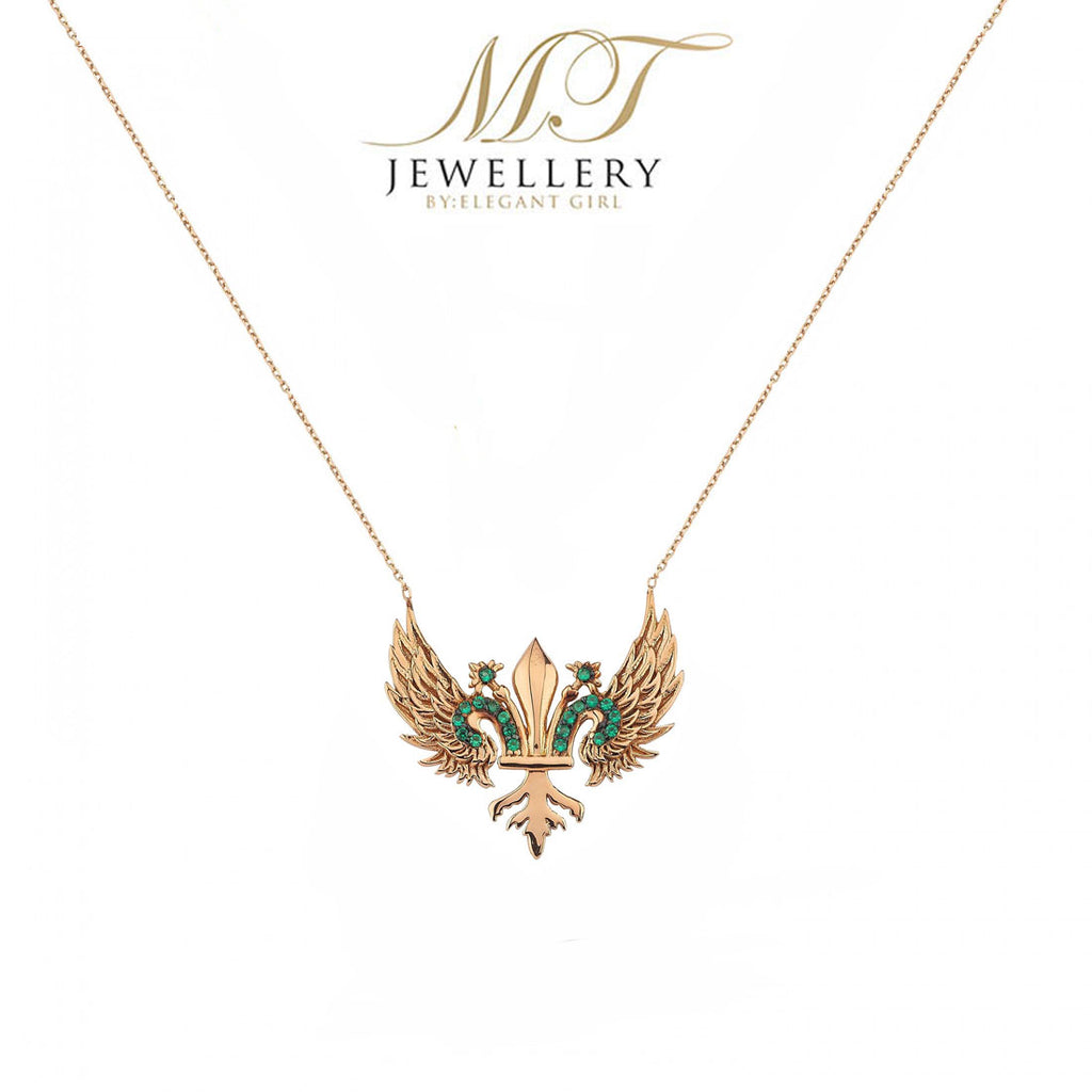 ROSE GOLD PEACE ANGEL GREEN NECKLACE